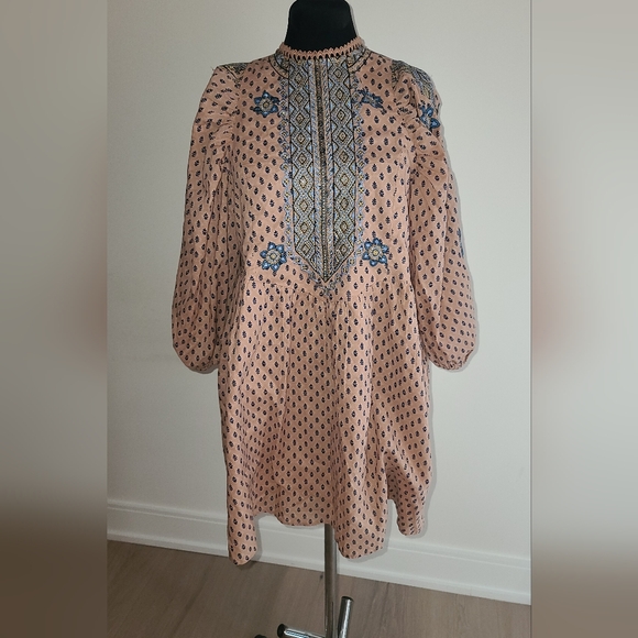 By Anthropologie Embroidered Tunic Drop Waist Mini Dress, bnwt M - Picture 6 of 13